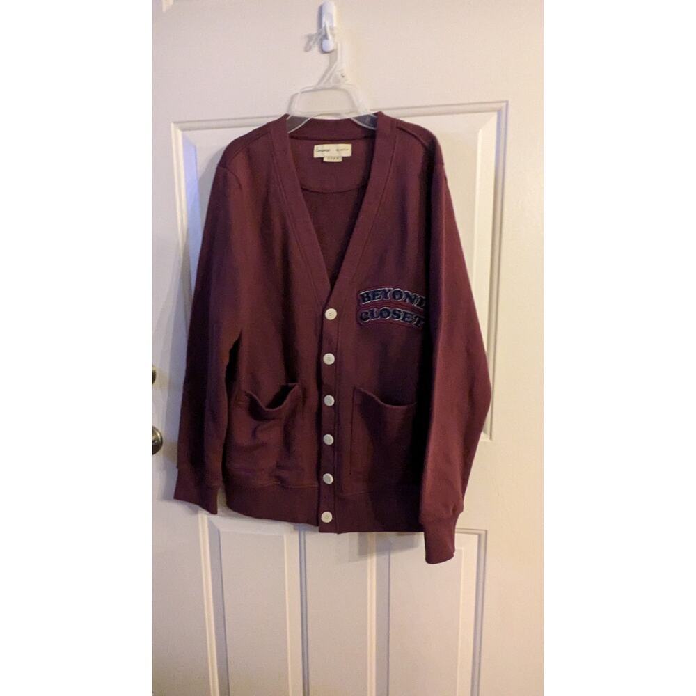 Beyond Closet Campaign Burgundy & Navy Blue Button Closure Cardigan, Pockets, LG